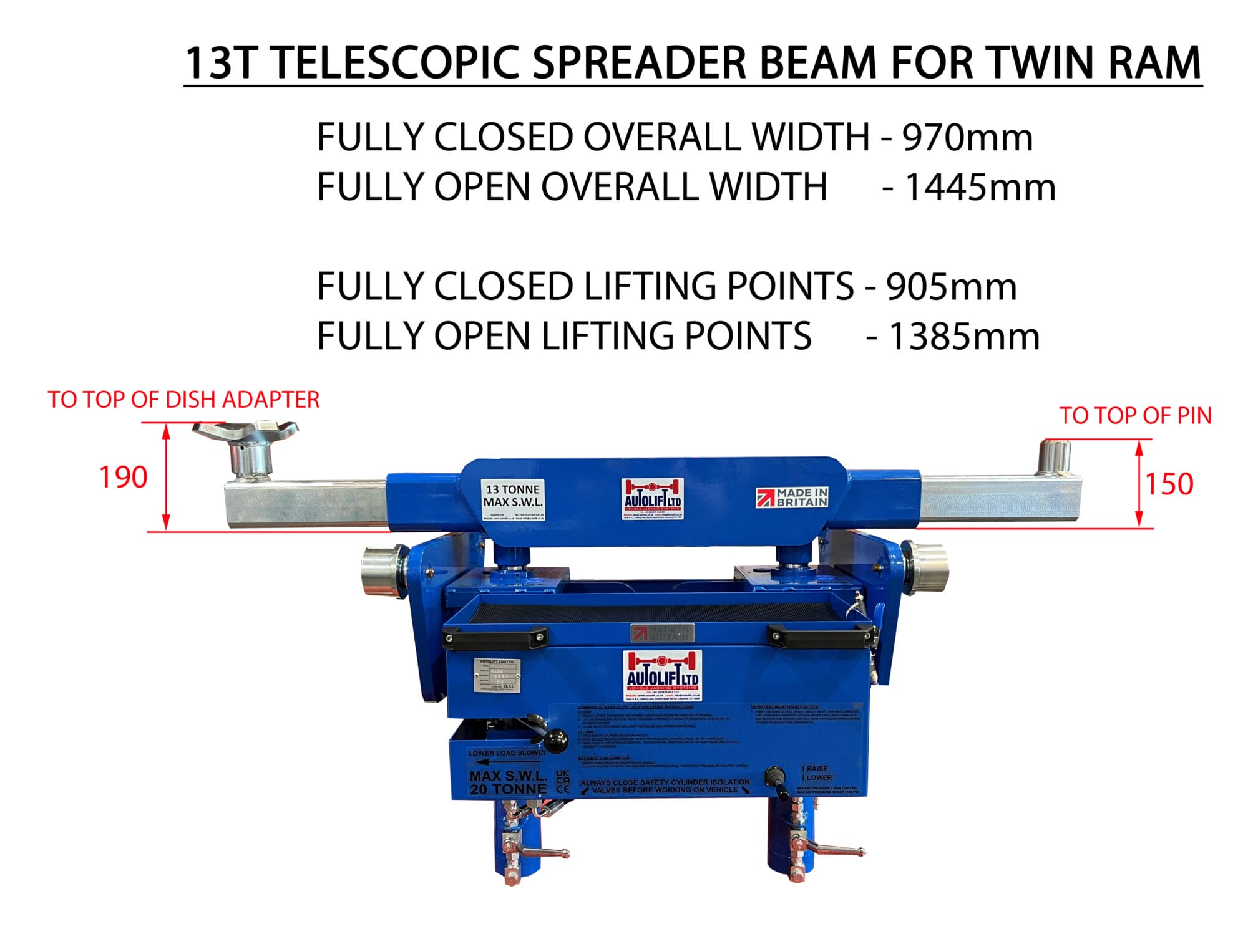 13T Telescopic Spreader Twin Ram - Dimensions